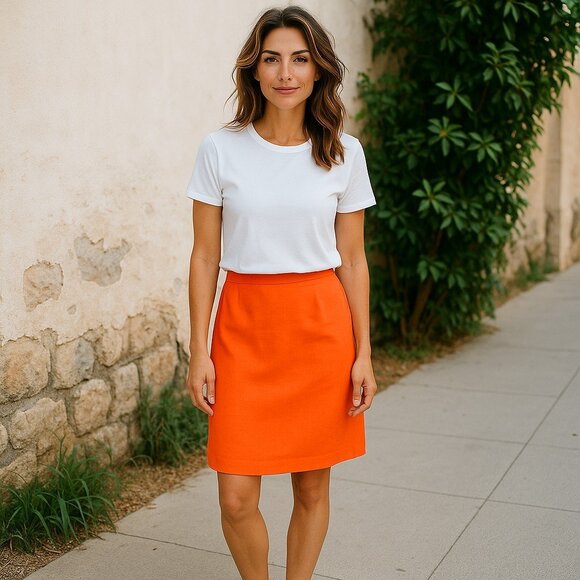 Davinci Women's Linen Pencil Skirt Sz 20 Bright Orange Straight Midi Lined - Picture 1 of 15